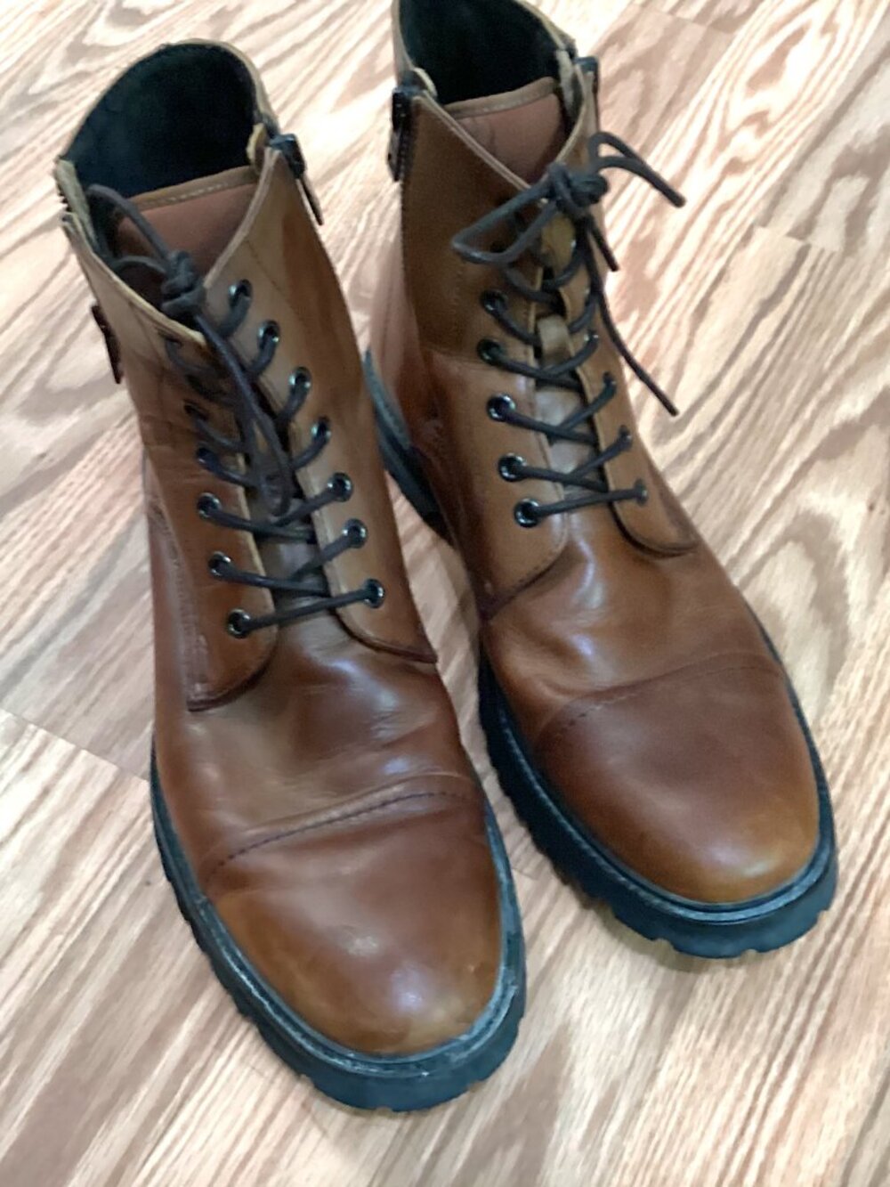 Men's Brown Leather Boots, Kenneth Cole Reaction High Top Laced, Double Zip